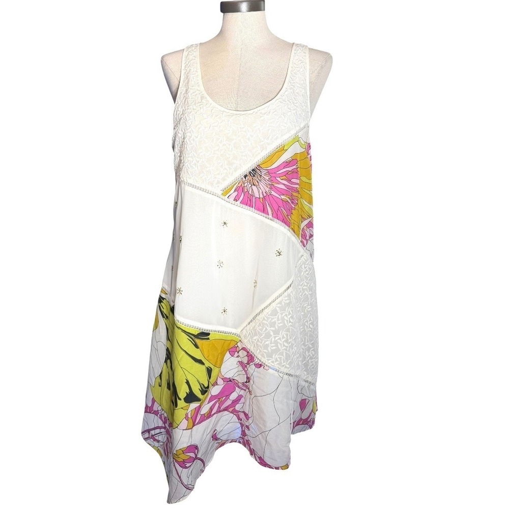 Leifnotes‎ Anthropologie Floral Silk Blend Lace Patchwork Handkerchief Dress 12